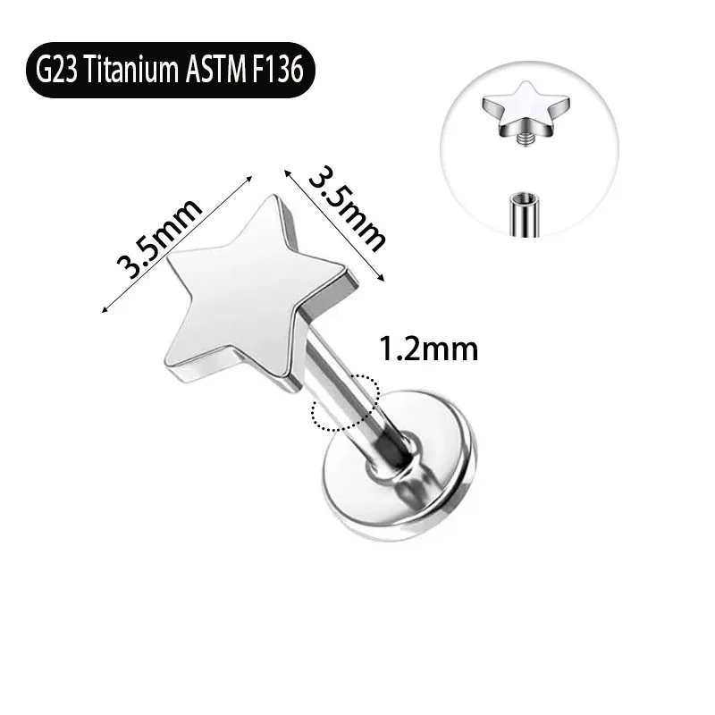 Labret Lippenpiercing Ohrpiercing Titan G23 Innengewinde mit Stern