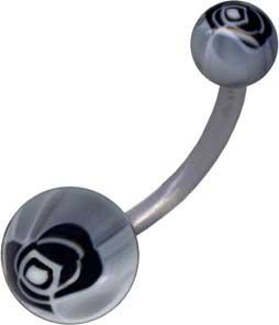 p3329_3 Bauchnabelpiercing Marmor grau/schwarz Bioplastic Banane