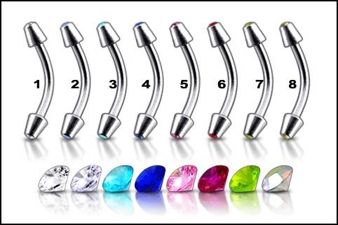 ban419_3 Augenbrauenpiercing Banane Kristall Spitzen Stahl 6 Farben
