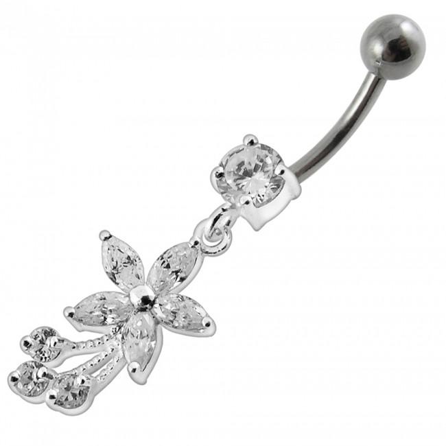 Bauchnabelpiercing Titan 925er Silber-Motiv Kristallblume