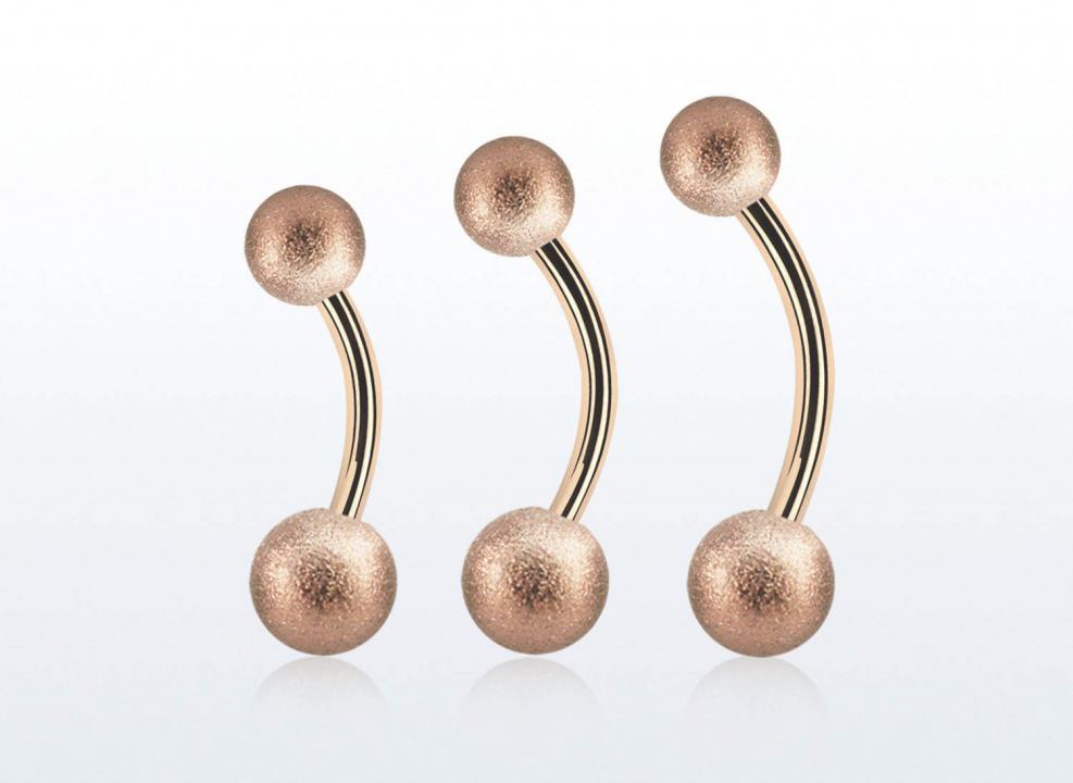 Banane Curved Barbell roségoldfarbig mit 5+6mm-Kugeln in Diamantoptik