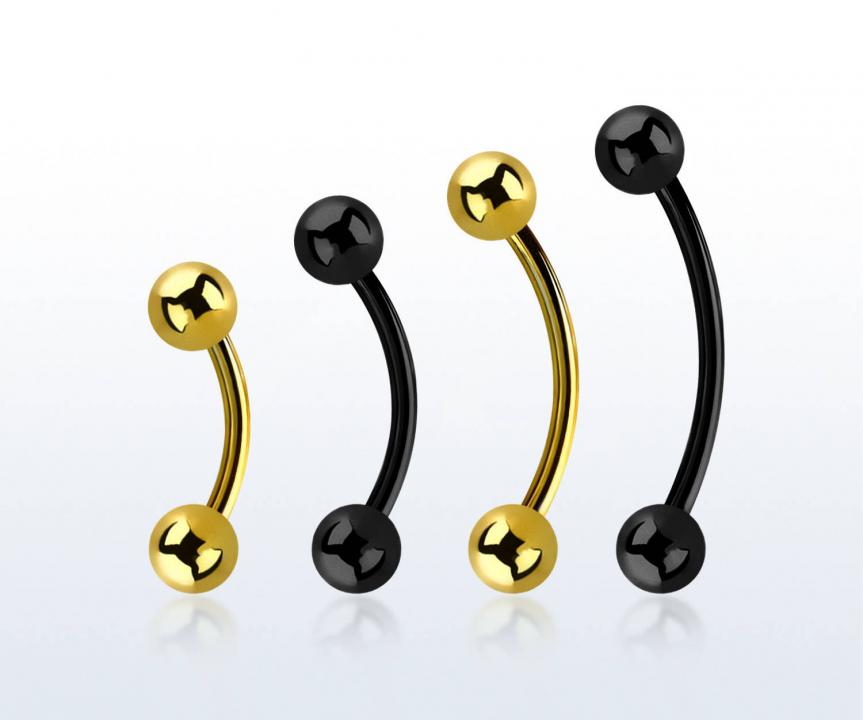 Banane Curved Barbell goldfarbig schwarz mit Kugeln Stabstärke: 0.8mm