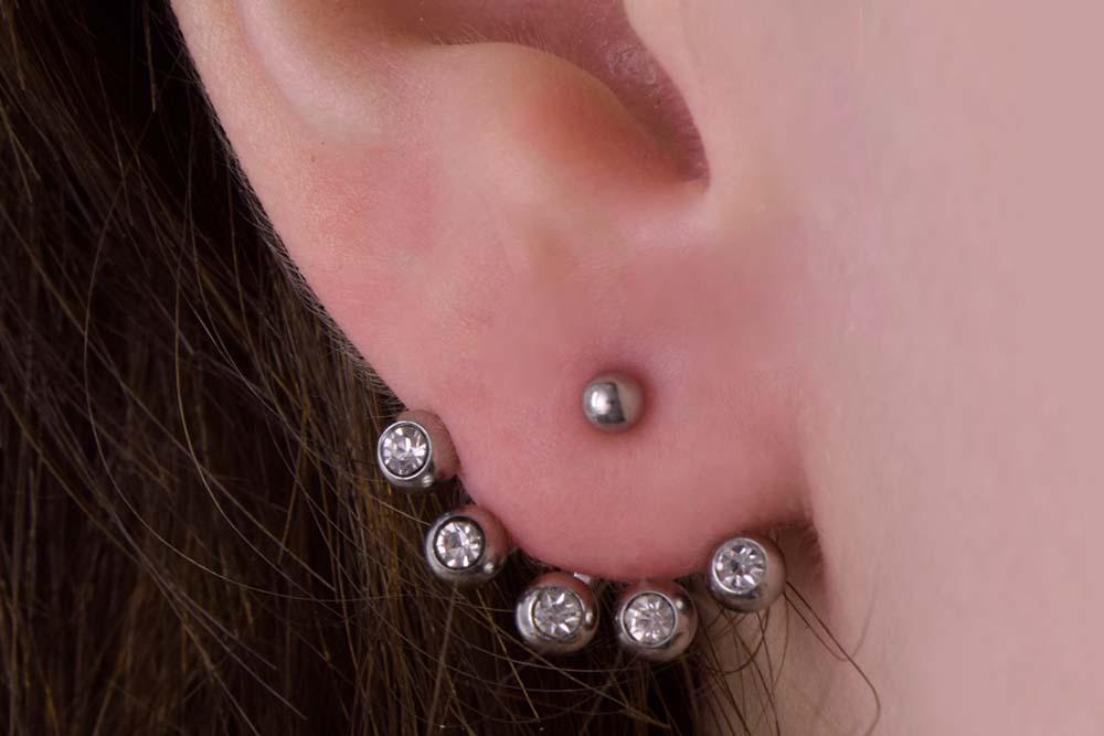 SO410b Helix Tragus Piercing silber schwarz gold rosé mit Kristallen 1.2mm x 6mm