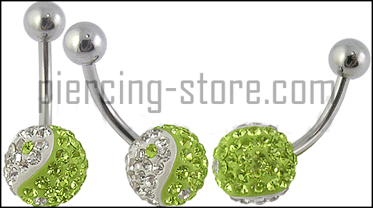 Bauchnabelpiercing Yin Yang Multi Kristall Kugel Klar/Grün Stahl