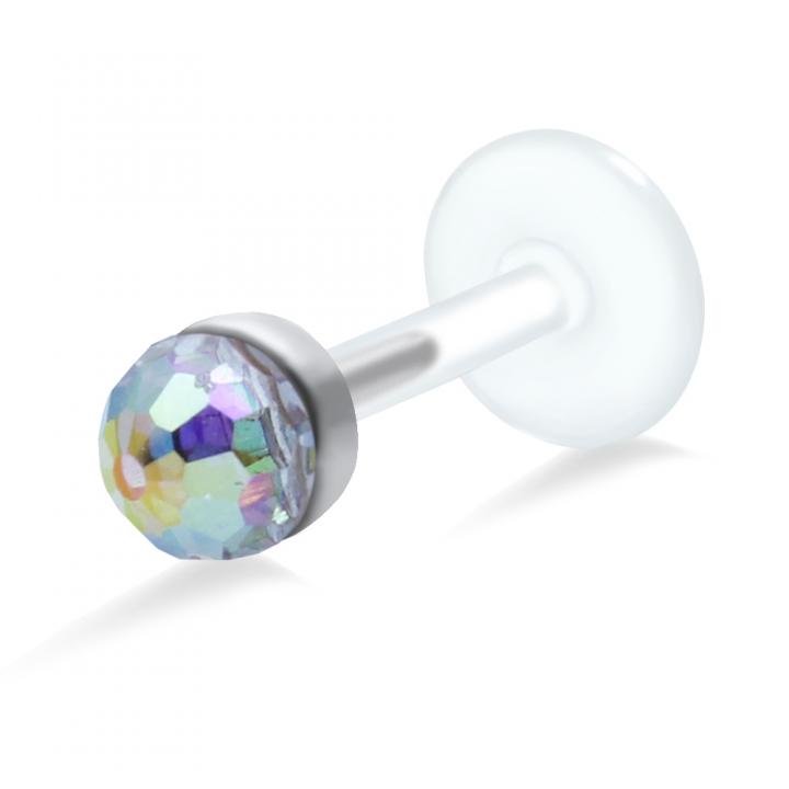 PTFE Tragus Labret Kristallkugel silber schwarz goldfarbig roségoldfarbig