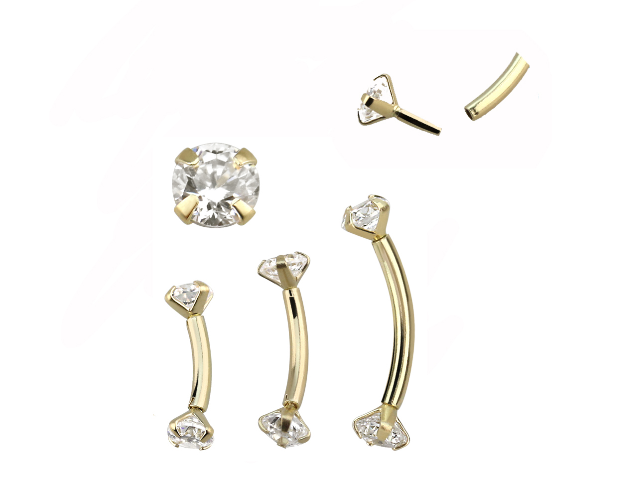 Piercing Banane Stecker 14karat Echtgold 3mm-Kristalle mit Geschenkbox