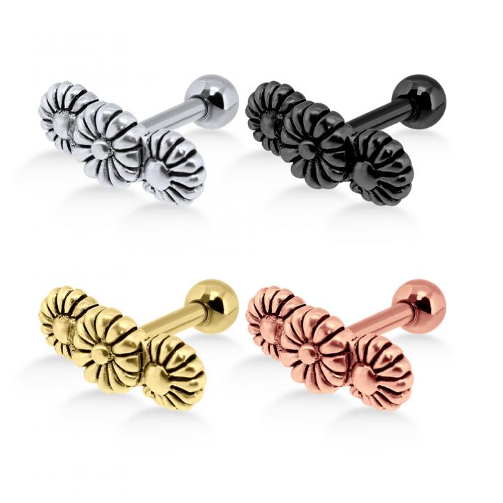 Helix Tragus Piercing 3 Blumen silberfarbig schwarz goldfarbig roségoldfarbig