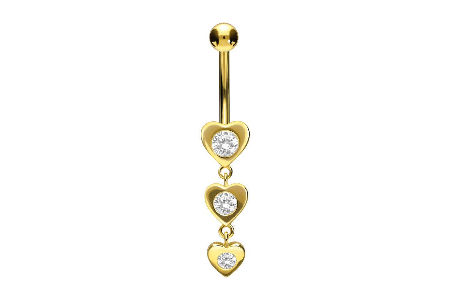 Bauchnabelpiercing 18karat Echtgold Gelbgold mit drei Herzen