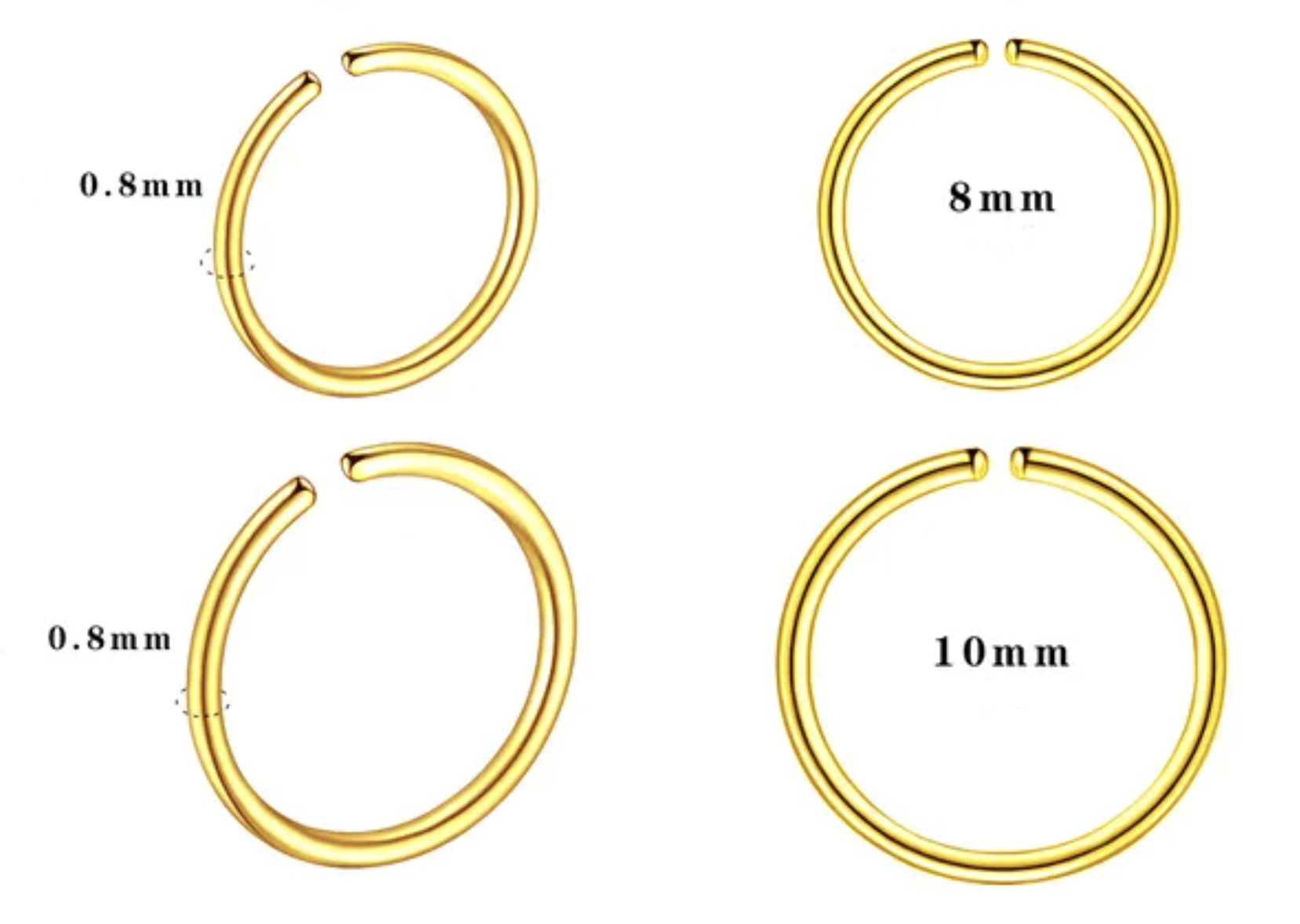 Piercingring Nasenring aus Titan G23 goldfarbig 0.8mm Stabstärke