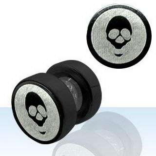 Fake Piercing Magnet Totenkopf Laser Motiv Plug Ohrring Schwarz