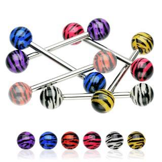 ps13958 Barbell Piercing Zebra Acryl Kugeln Stahl Hantel