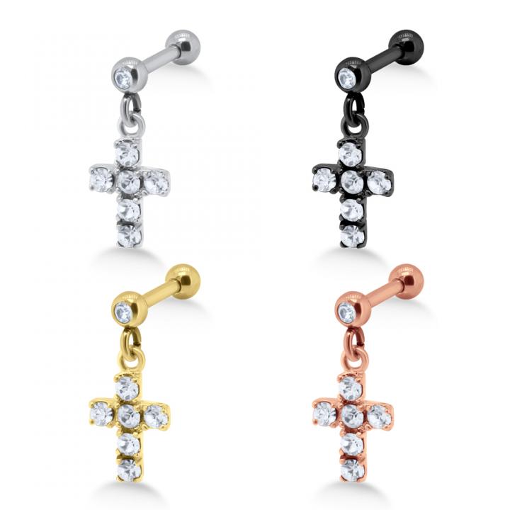 Helix Tragus Piercing Anhänger Kreuz silberfarbig schwarz goldfarbig roségoldfarbig