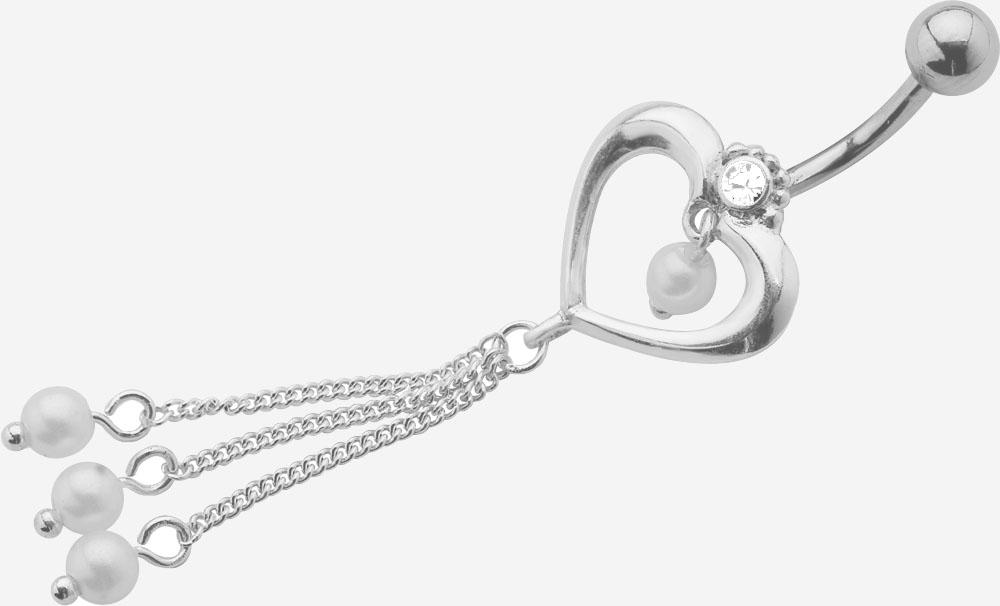 plb-15_kopie Bauchnabelpiercing Herz mit Perlen und Kettchen Stahl Banane 10mm