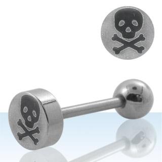 Zungenpiercing Piraten Totenkopf Barbell Stahl Laser Motiv