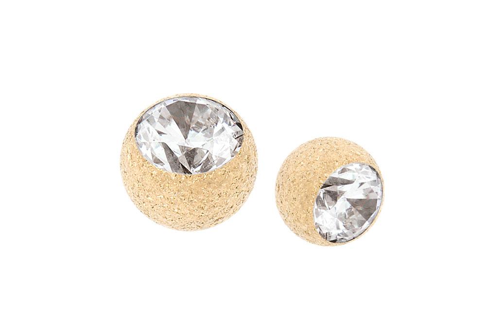 GL7001 Stahl Piercing Kugel in Diamantoptik mit Kristall goldfarbig Verschluss Schraubkugel