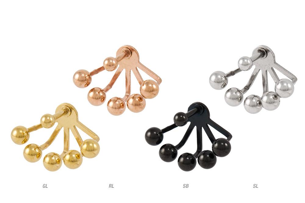 SO411 Helix Tragus Piercing silber schwarz gold rosé mit fünf Kugeln 1.2mm x 6mm