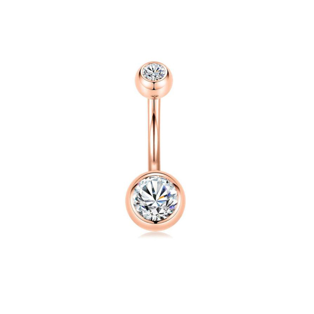 Bauchnabelpiercing Chirurgenstahl 316L roségoldfarbig mit 5mm + 8mm Kristallen