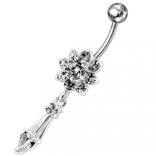 Bauchnabelpiercing Titan 925er Silber-Motiv Kristallblume