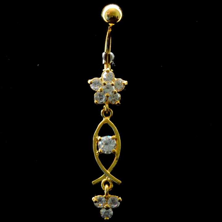 job_0021gef_llt Bauchnabelpiercing Titan 925er Silber-Motiv goldfarbig Blume