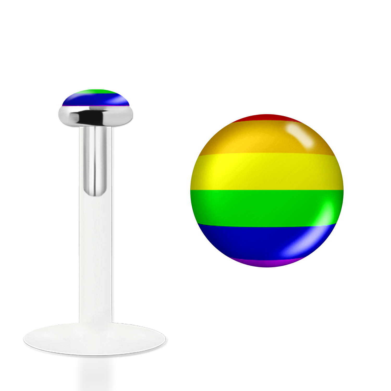Labret Stecker Bioflex mit Steckaufsatz aus Silber und Logo-Motiv LGBT Regenbogen