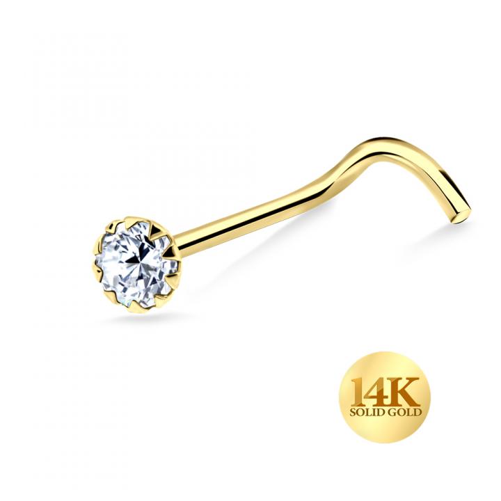 🦚 14karat Gold Nasenstecker Spirale Nasenpiercing Gelbgold 2mm-Kristall mit Geschenkbox 🦚 14karat Gold Nasenstecker Spirale Nasenpiercing Gelbgold 2mm-Kristall mit Geschenkbox