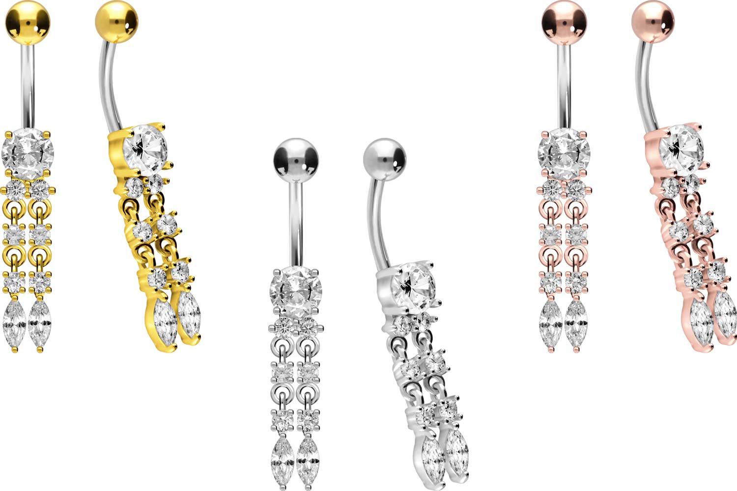 Bauchnabelpiercing Titan 925er Silber-Motiv zwei Ketten silberfarbig goldfarbig roségoldfarbig Bauchnabelpiercing Titan 925er Silber-Motiv zwei Ketten silberfarbig goldfarbig roségoldfarbig