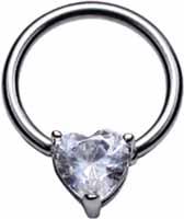 BCR Piercing Ring mit Kristallherz Kugel Klemmring 1,2 u 1,6 mm