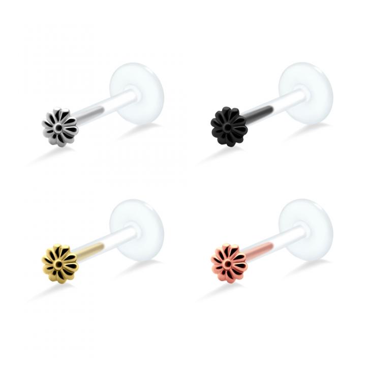 PTFE Tragus Labret Blume silber schwarz goldfarbig roségoldfarbig