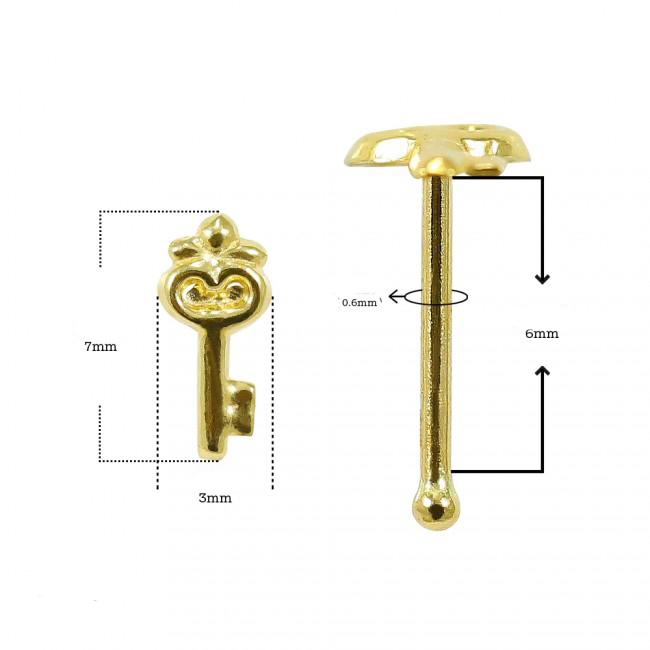 Nasenstecker Pin 9k Gelbgold Nasenpiercing Schlüssel mit Geschenkbox