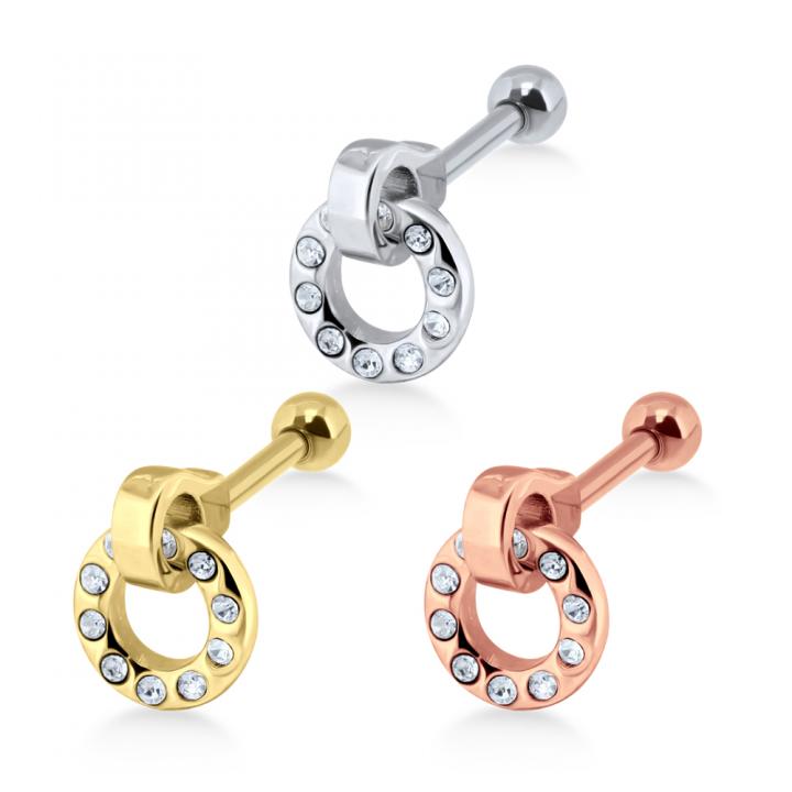 Helix Tragus Piercing beweglicher Kristallring silberfarbig goldfarbig roségoldfarbig