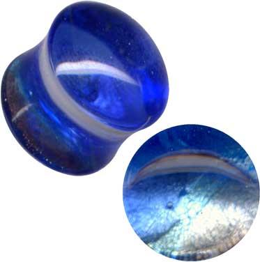 p3804_3 Plug Ohr Piercing aus Glas in Blau