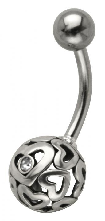 apb-159_kopie Bauchnabelpiercing Herzkugel Lochmuster Stahl Banane 10mm