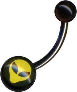p3056_5 Bauchnabelpiercing Alien gelb UV-Acryl Motiv Kugel