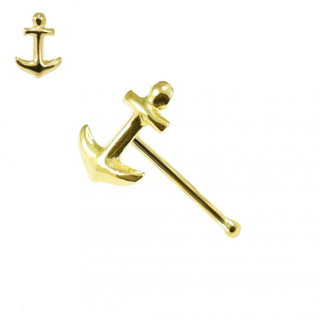 🦚 14karat Gold Nasenstecker Nasenpiercing Gelbgold Motiv Anker mit Geschenkbox