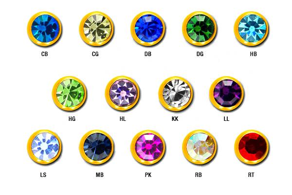 gl700a_2 Goldfarbene Piercing Kristall Kugel 11 Farben Verschluss Schraubkugel