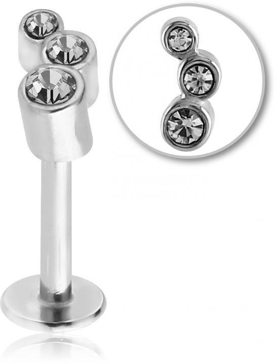 Stahl Piercing Motiv 3 Kristalle nur Aufsatz oder mit Barbell oder Labret (wählbar)