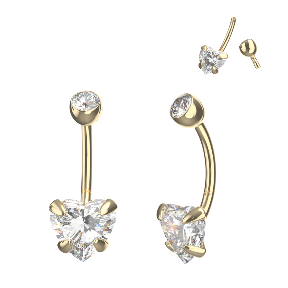 Bauchnabelpiercing 14karat Gold Gelbgold mit eingefasstem 8mm-Kristallherz Bauchnabelpiercing 14karat Gold Gelbgold mit eingefasstem 8mm-Kristallherz
