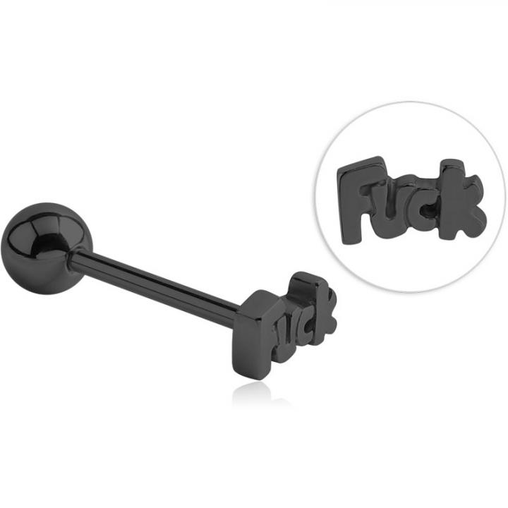 Barbell Piercing schwarz Motiv Fuck Hantel 1.6mm Stärke