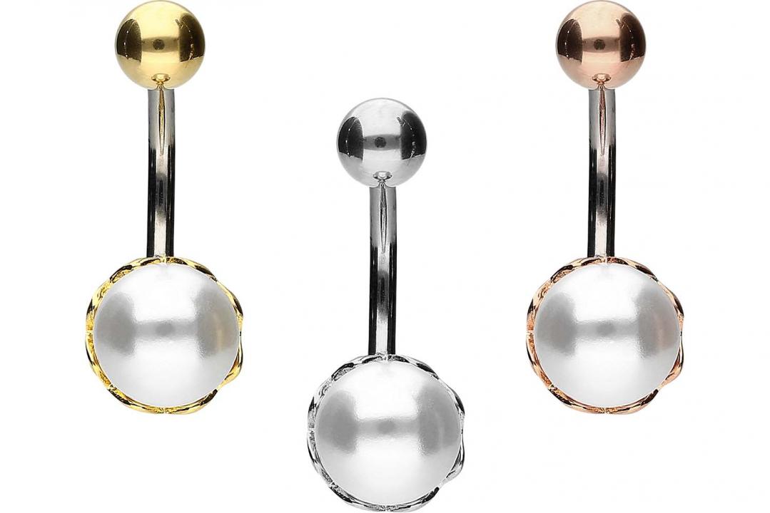 Bauchnabelpiercing Titan 925er Silber-Motiv Perle silberfarbig goldfarbig roségoldfarbig
