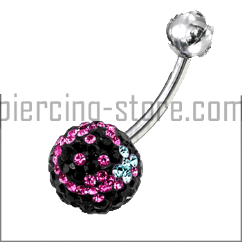 fdbly273 Bauchnabelpiercing Multi Kristall Kugel Schwarz-Pink