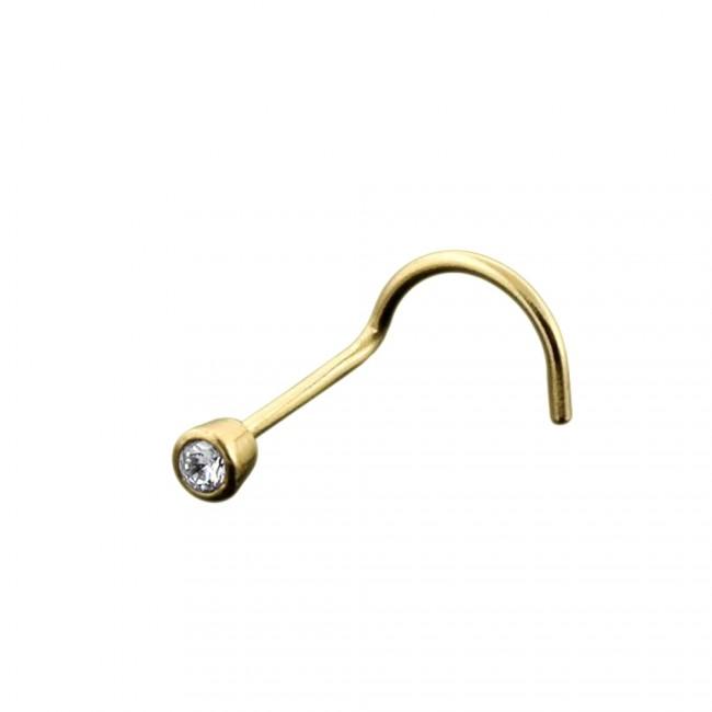 14karat Echtgold Nasenstecker Spirale Nasenpiercing Gelbgold mit rundem Kristall