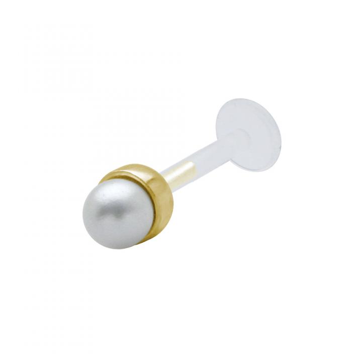 PTFE Tragus Labret mit weißer 3mm-Kunstperle silber schwarz goldfarbig roségoldfarbig