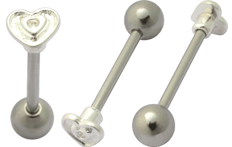 Zungenpiercing Barbell Herz Silber Motiv Stahl o Titan 1.6mm