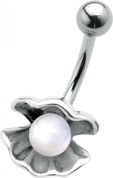 plb-06_kopie Bauchnabelpiercing Muschel mit Perle Stahl Banane 10mm Schmuck