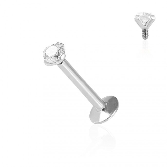 Helix Tragus Piercing Labret silberfarbig mit 2.5mm-Kristall