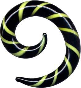 p3855_3 Piercing Dehnungssichel aus Glas schwarz/gelb Expander Claw