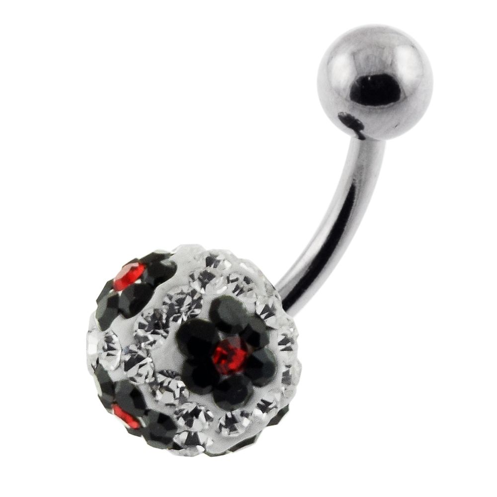 Bauchnabelpiercing Blume Multi Kristall Kugel Klar mit schwarz-rot