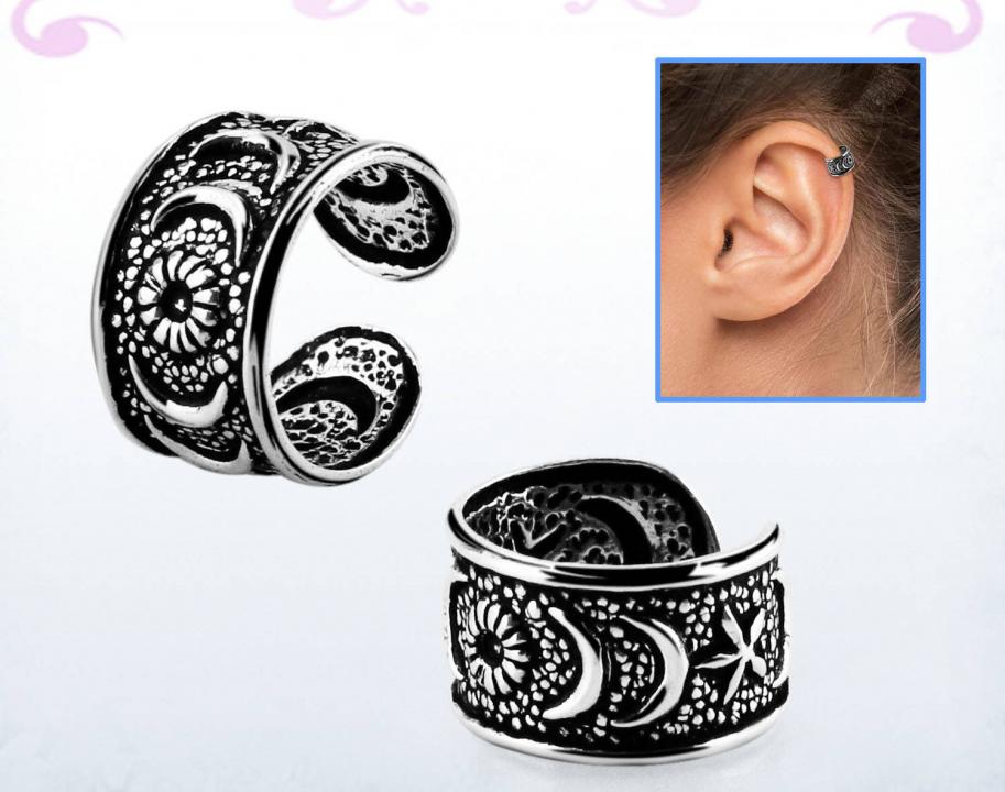 Ohrklemme Ear Cuff aus Silber Mond und Sterne