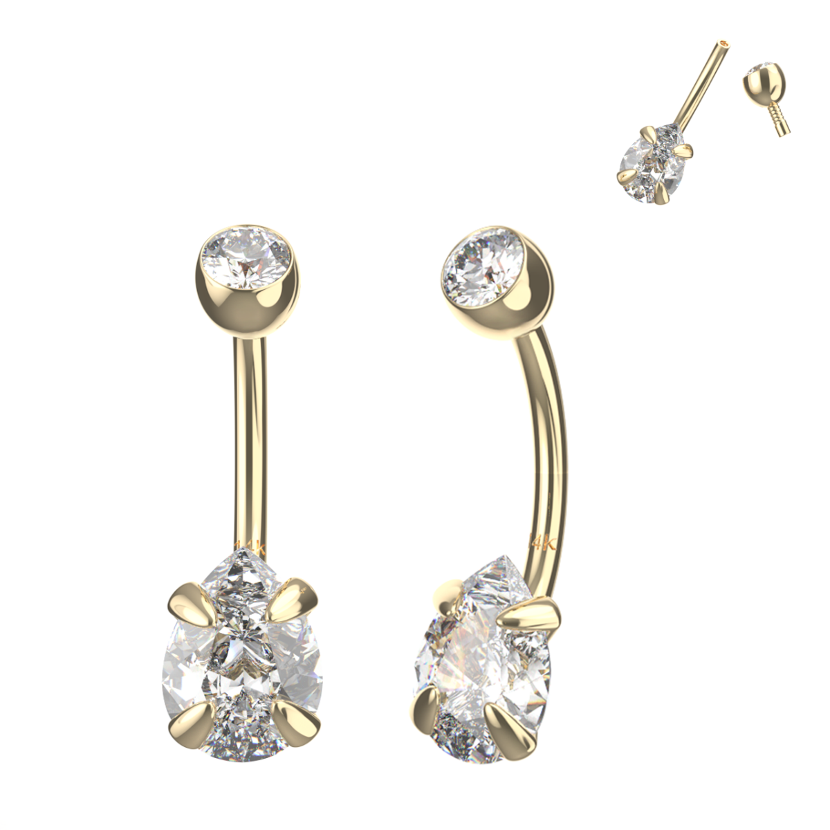 Bauchnabelpiercing 14karat Gold Gelbgold mit eingefasstem 8mm-Kristallherz Tropfenform Bauchnabelpiercing 14karat Gold Gelbgold mit eingefasstem 8mm-Kristallherz Tropfenform