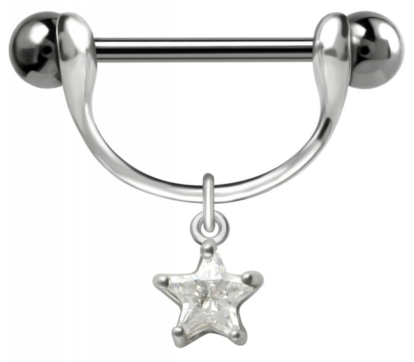 Brustwarzenpiercing Kristallstern Schild mit Barbell Nipple Piercing